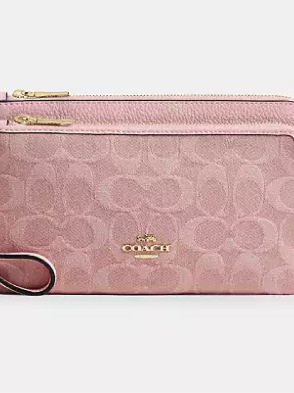 Coach pink denim Signature Double-Zip Wristlet with Gold Accents
